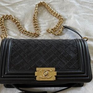 CHANEL Black Quilted Boy WOC with Gold Chain and CC Lock